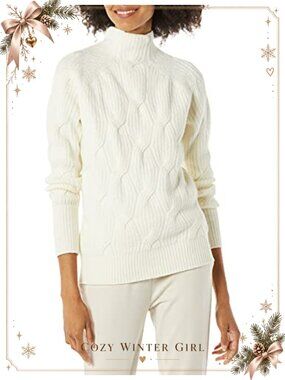 Soft Touch Funnel Neck Cable Knit Pullover Sweater Long Sleeve Women's
